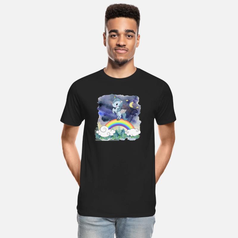 Cute Unicorn Standing Stand At Rainbow With Forest