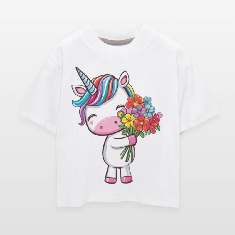 Cute unicorn with a colorful bouquet of flowers