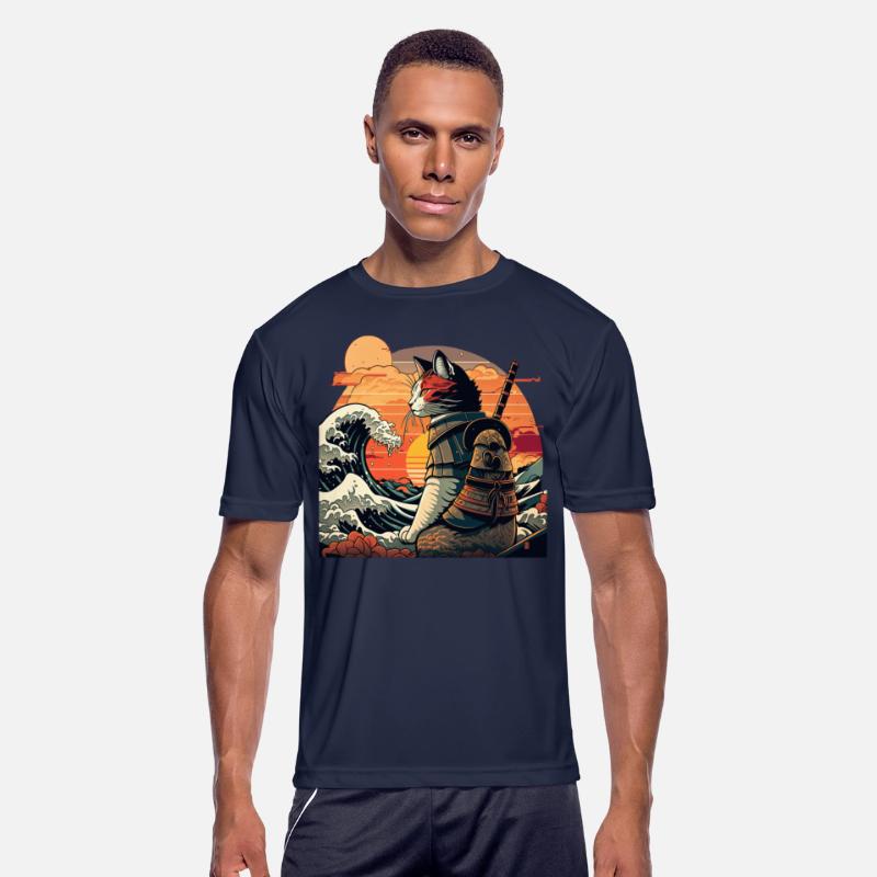 Retro samurai cat The Great Wave Hokusai