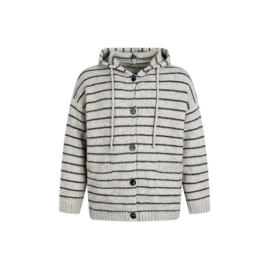 Striped hooded knitted sweater jacket