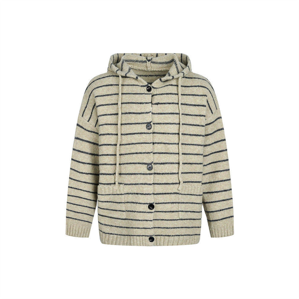 Striped hooded knitted sweater jacket
