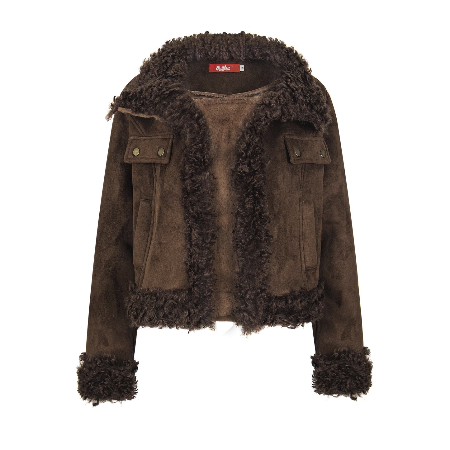 Melad suede spliced plush cotton jacket for women