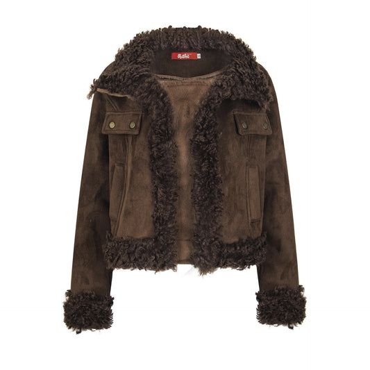 Melad suede spliced plush cotton jacket for women