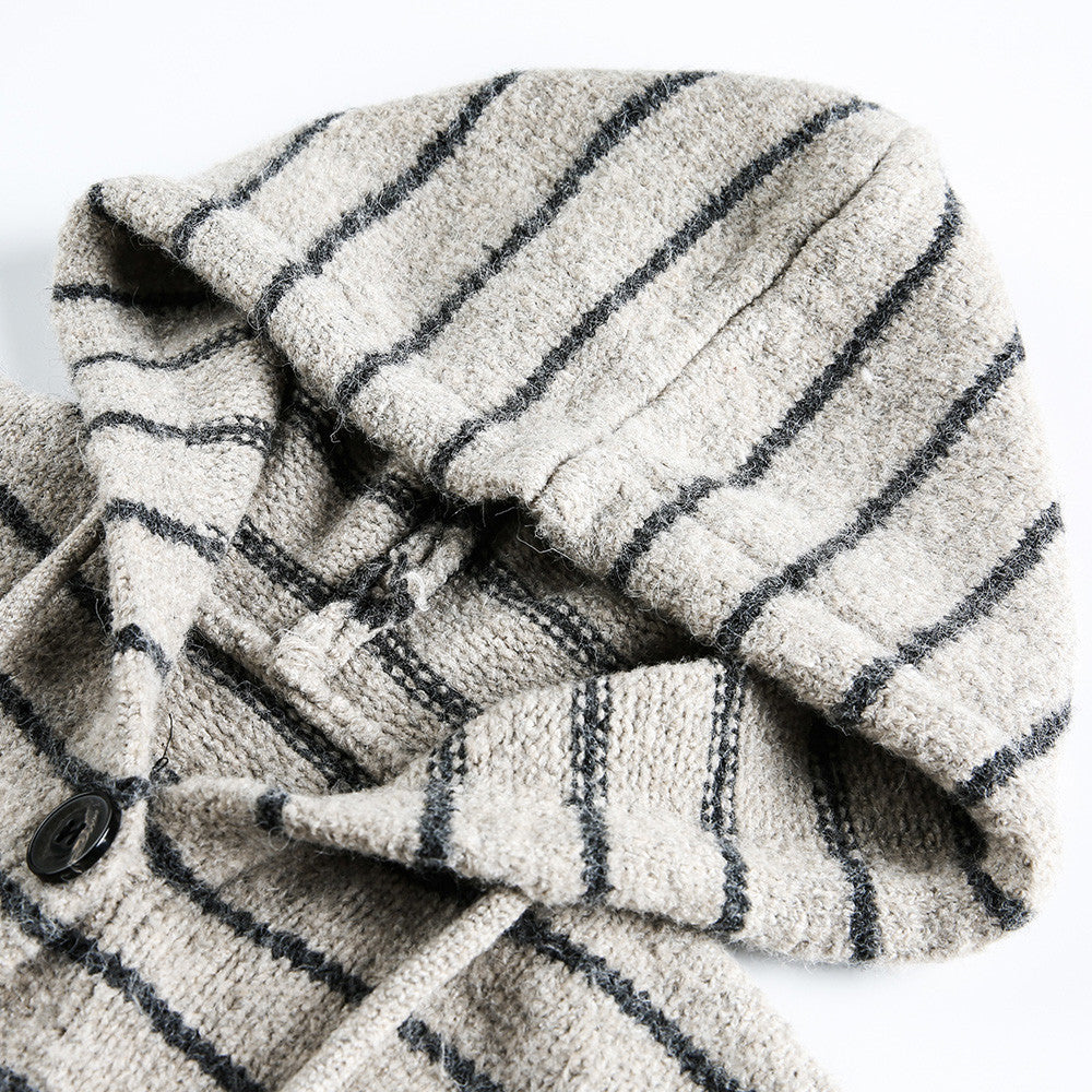 Striped hooded knitted sweater jacket