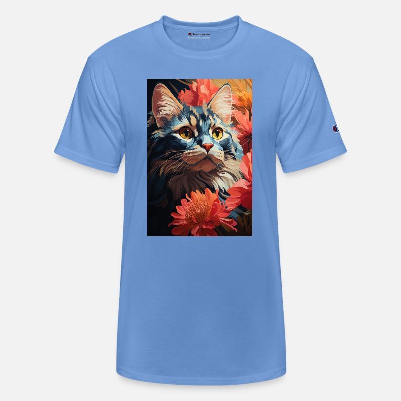 A Blue Cat Sitting In Flowers - Digital Painting