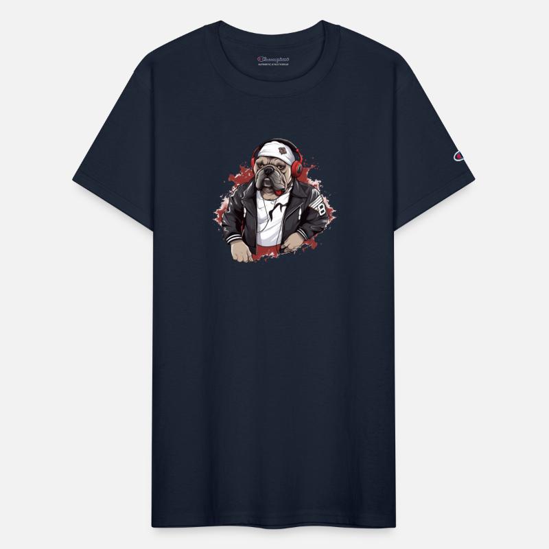 A music and rock n roll theme showcasing a bulldog