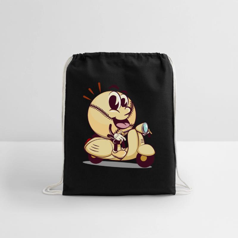 baseball cartoon riding a scooter