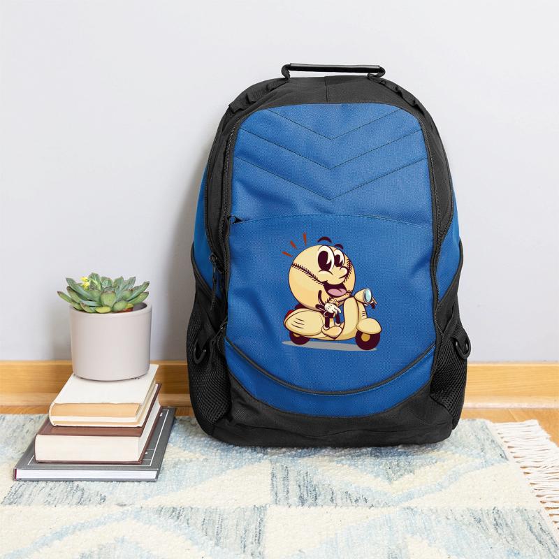 baseball cartoon riding a scooter