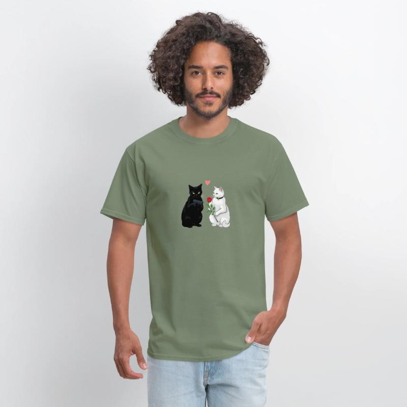 Black Cat with a Gun & White Cat with a Rose