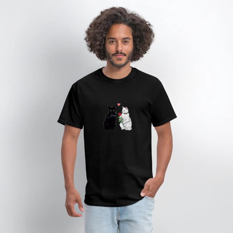 Black Cat with a Gun & White Cat with a Rose