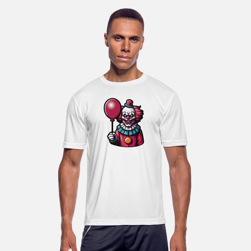 Creepy clown with red hairholding a Red Balloon