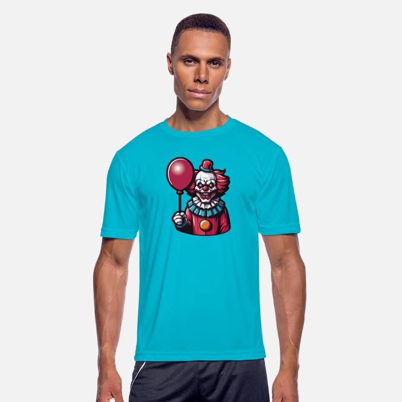 Creepy clown with red hairholding a Red Balloon