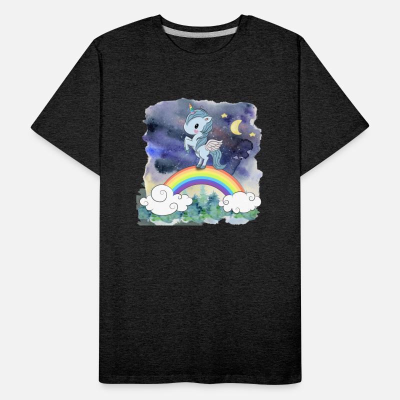 Cute Unicorn Standing Stand At Rainbow With Forest