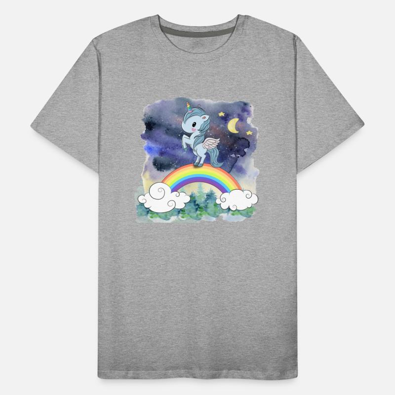 Cute Unicorn Standing Stand At Rainbow With Forest