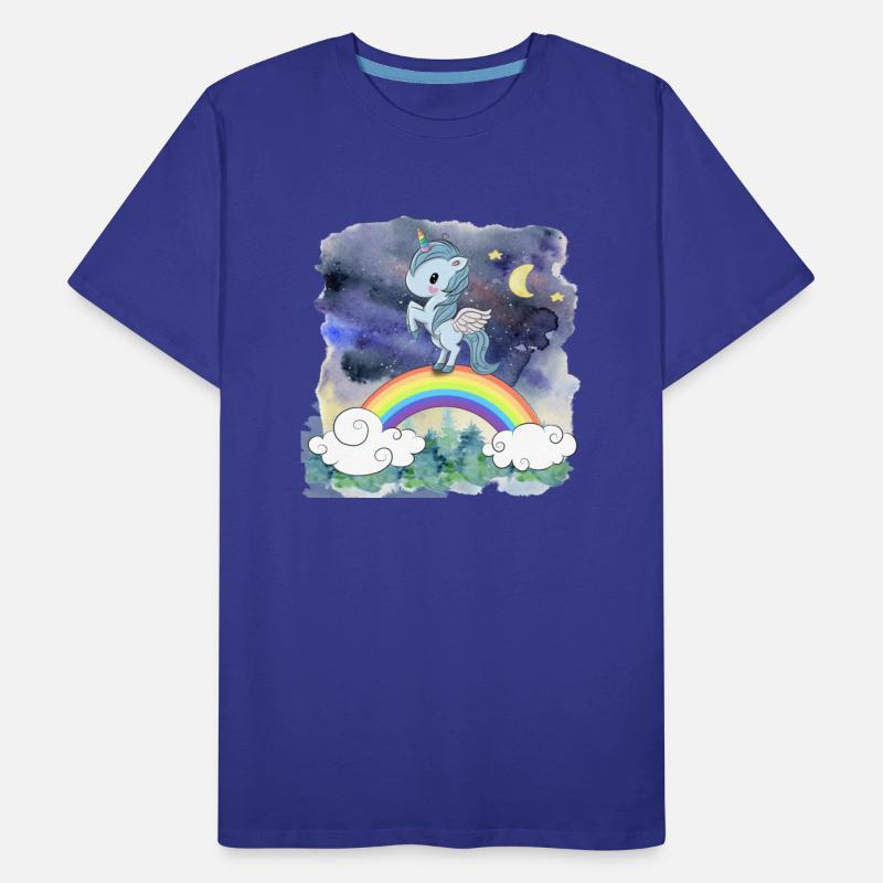 Cute Unicorn Standing Stand At Rainbow With Forest