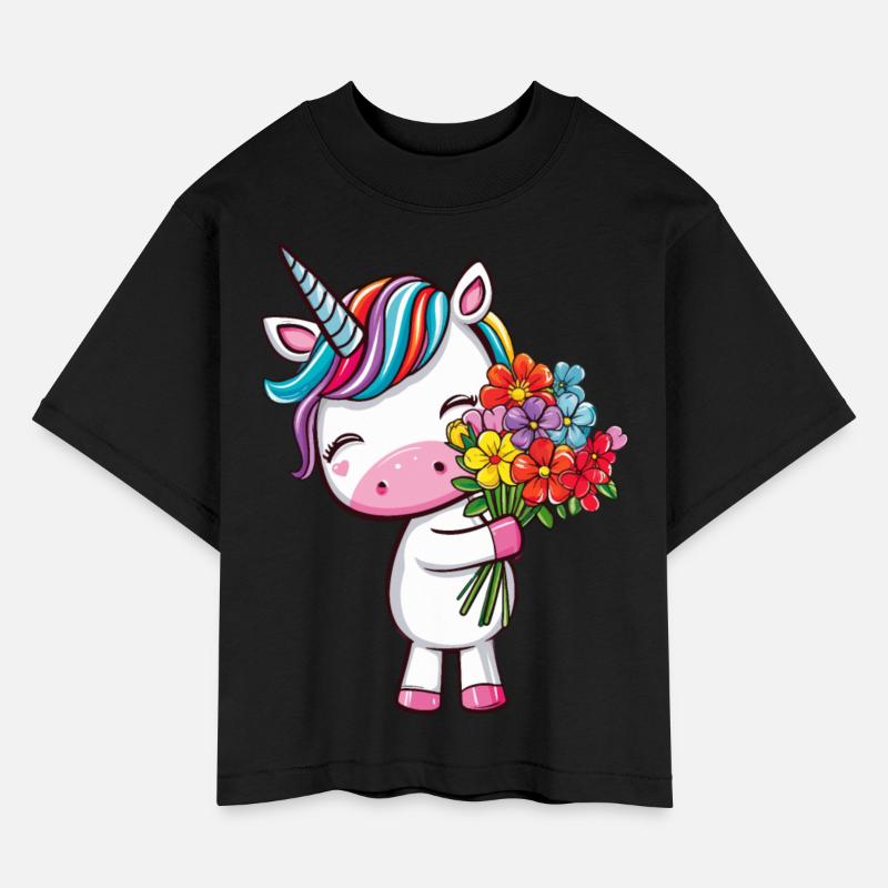 Cute unicorn with a colorful bouquet of flowers