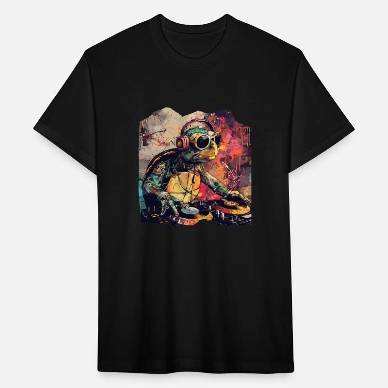 Dj Turtle with Headphones Graffiti Grunge