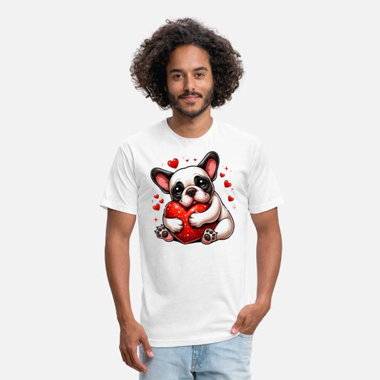 Frenchie Hugging A Heart Shapped Pillow