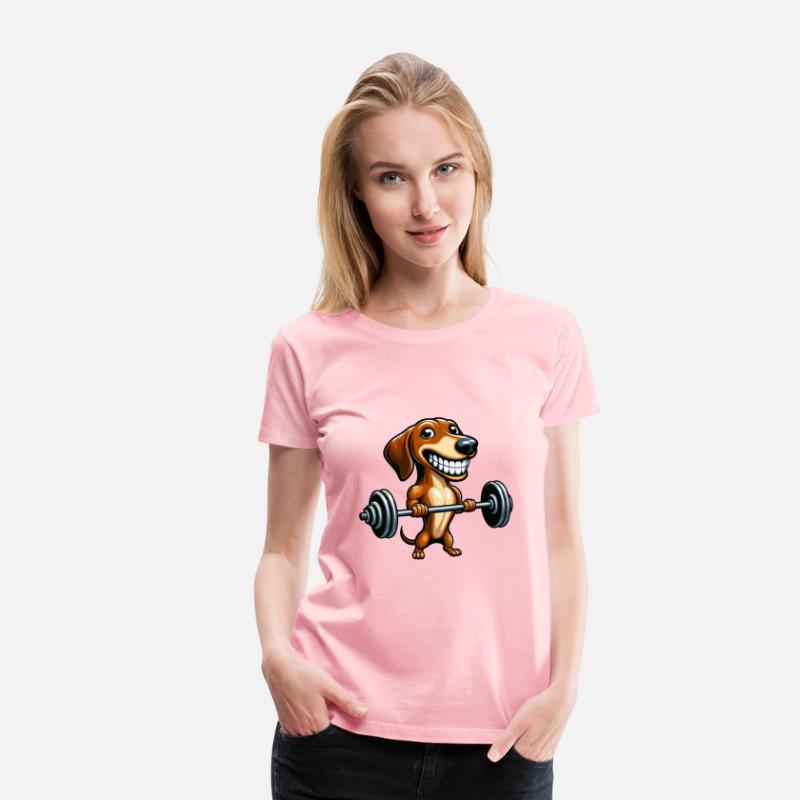 Funny Dachshund with dumbbell dog workout