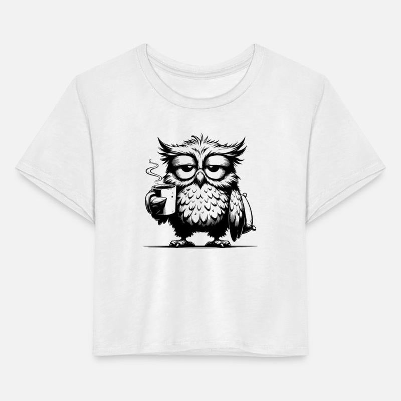 Funny Tired Comic Owl With Coffee Deficit