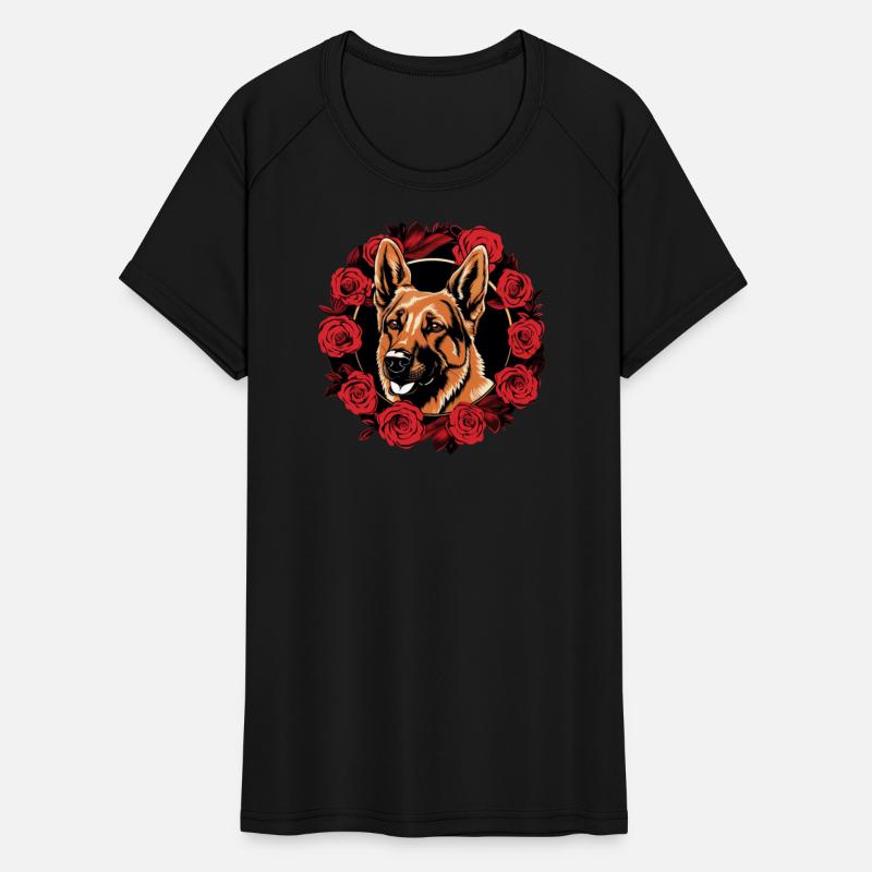 German Shepherd Funny Dog Girlie Style Red Roses