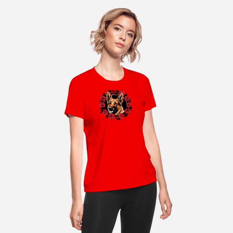 German Shepherd Funny Dog Girlie Style Red Roses