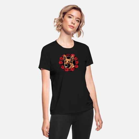 German Shepherd Funny Dog Girlie Style Red Roses
