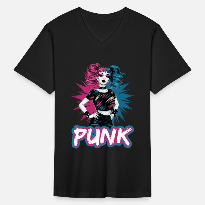Punk girl with pink and blue hair retro style for