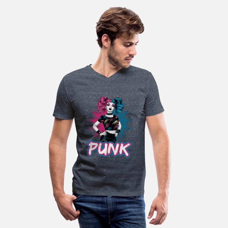Punk girl with pink and blue hair retro style for