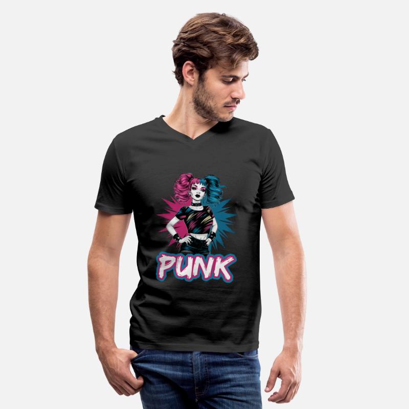 Punk girl with pink and blue hair retro style for