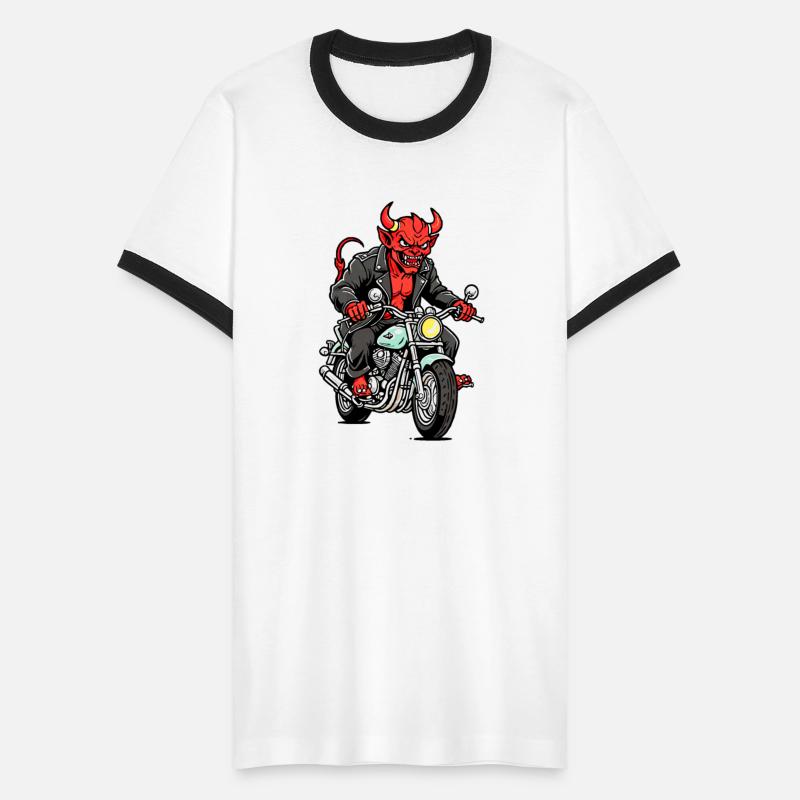 Red devil driving a motorcycle