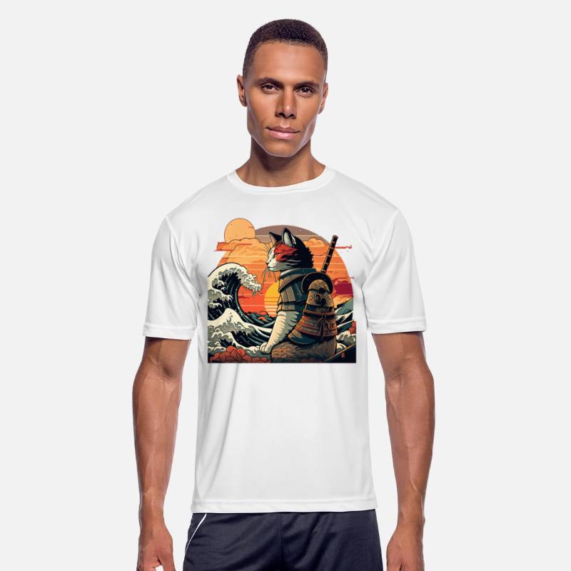 Retro samurai cat The Great Wave Hokusai