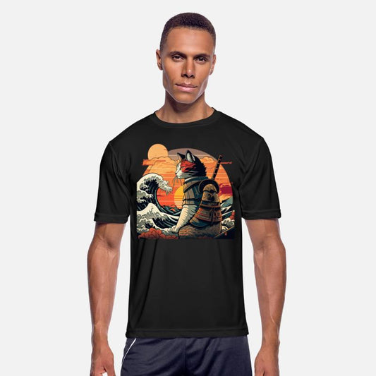 Retro samurai cat The Great Wave Hokusai