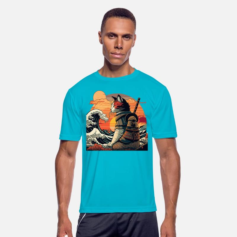 Retro samurai cat The Great Wave Hokusai