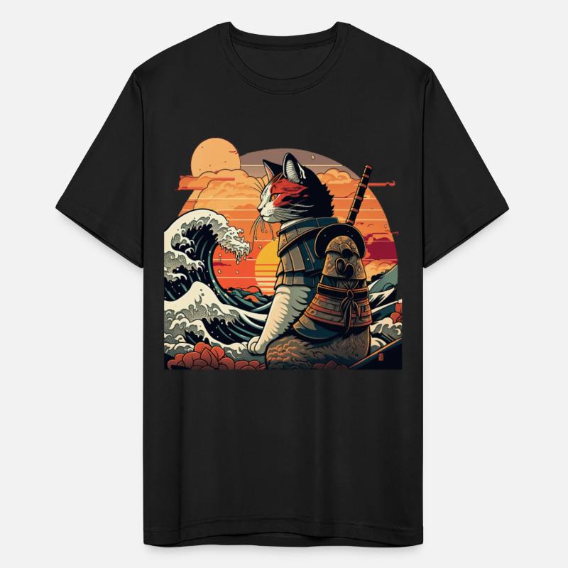 Retro samurai cat The Great Wave Hokusai