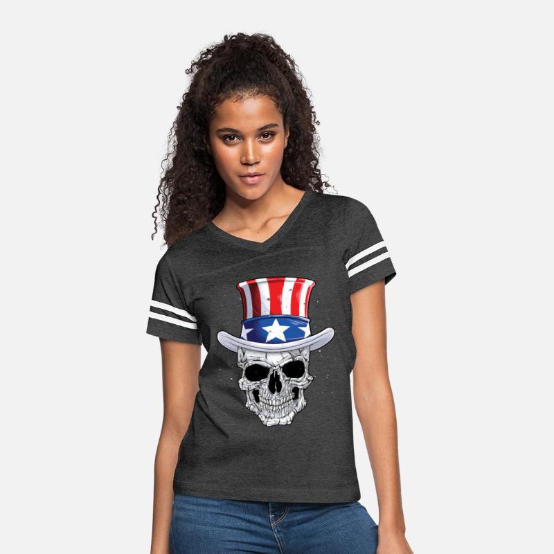 Skull 4th of July T shirt Uncle Sam American Flag Men Women