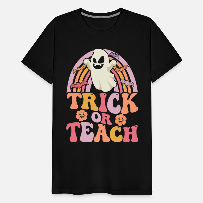 Trick or Teach Groovy Rainbow Ghost Halloween