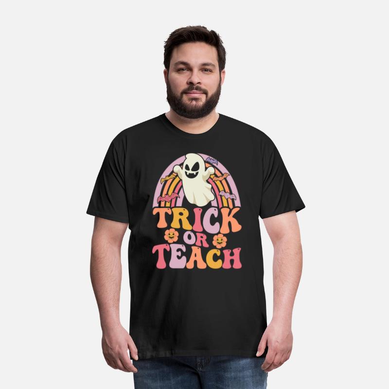 Trick or Teach Groovy Rainbow Ghost Halloween