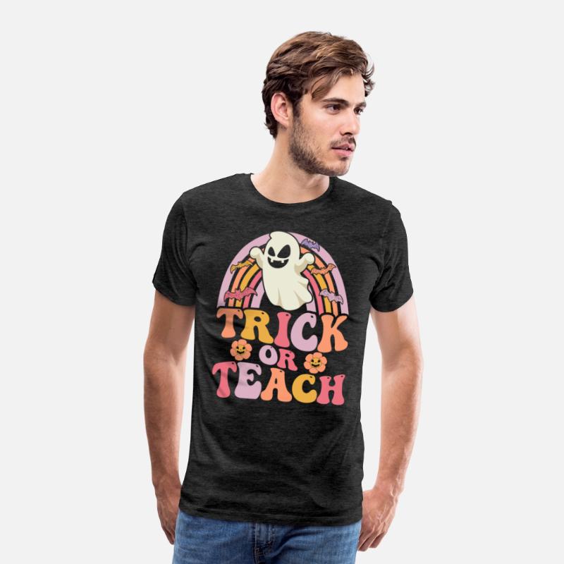 Trick or Teach Groovy Rainbow Ghost Halloween