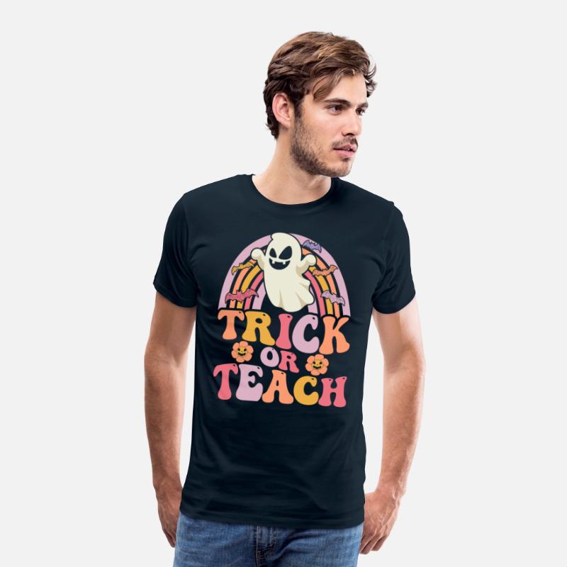 Trick or Teach Groovy Rainbow Ghost Halloween