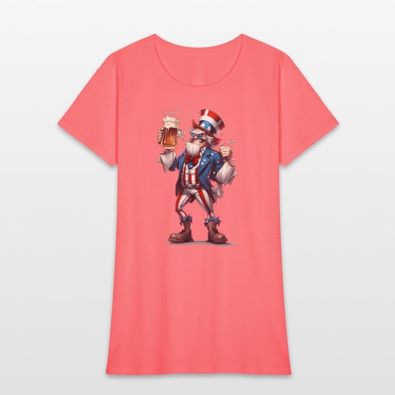 Uncle Sam Drinking Beer 4th of July American Flag