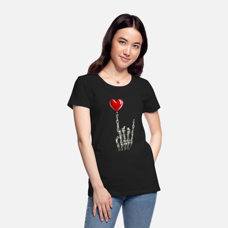 Valentines Rock Star Skeleton Hand Sign Heart