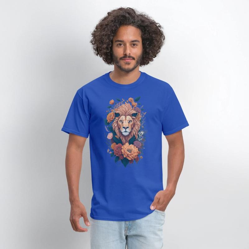 Vintage Lion Head and Flower Splash T-Shirt