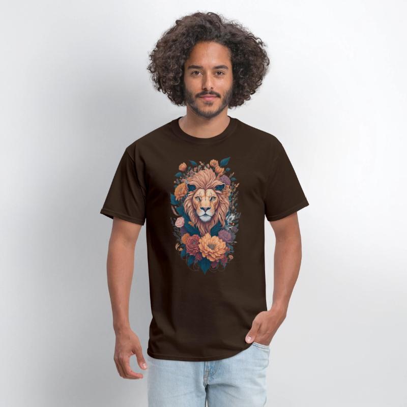 Vintage Lion Head and Flower Splash T-Shirt