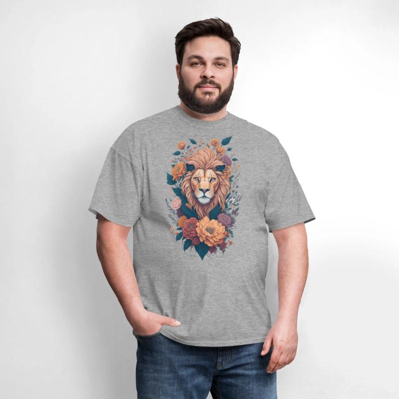 Vintage Lion Head and Flower Splash T-Shirt