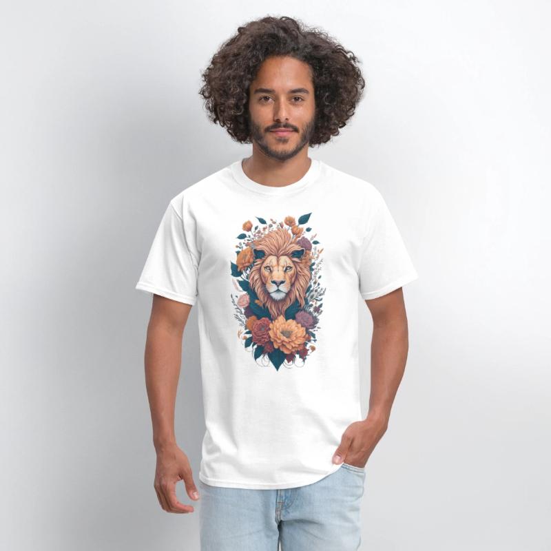 Vintage Lion Head and Flower Splash T-Shirt
