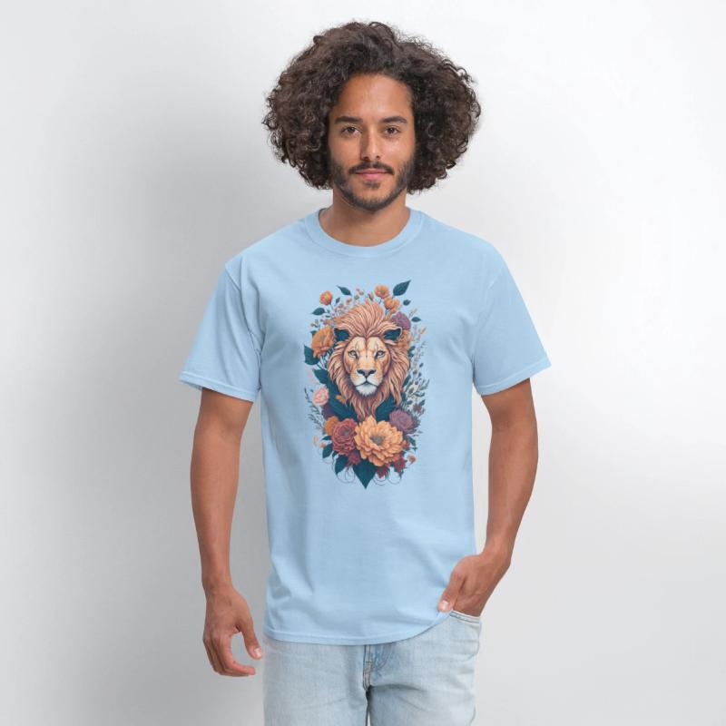 Vintage Lion Head and Flower Splash T-Shirt