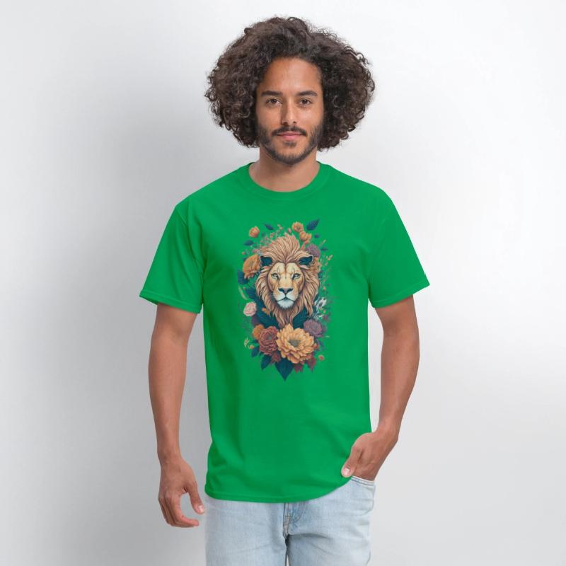 Vintage Lion Head and Flower Splash T-Shirt