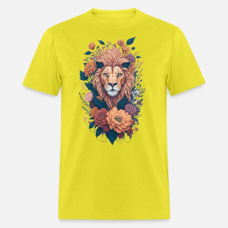 Vintage Lion Head and Flower Splash T-Shirt
