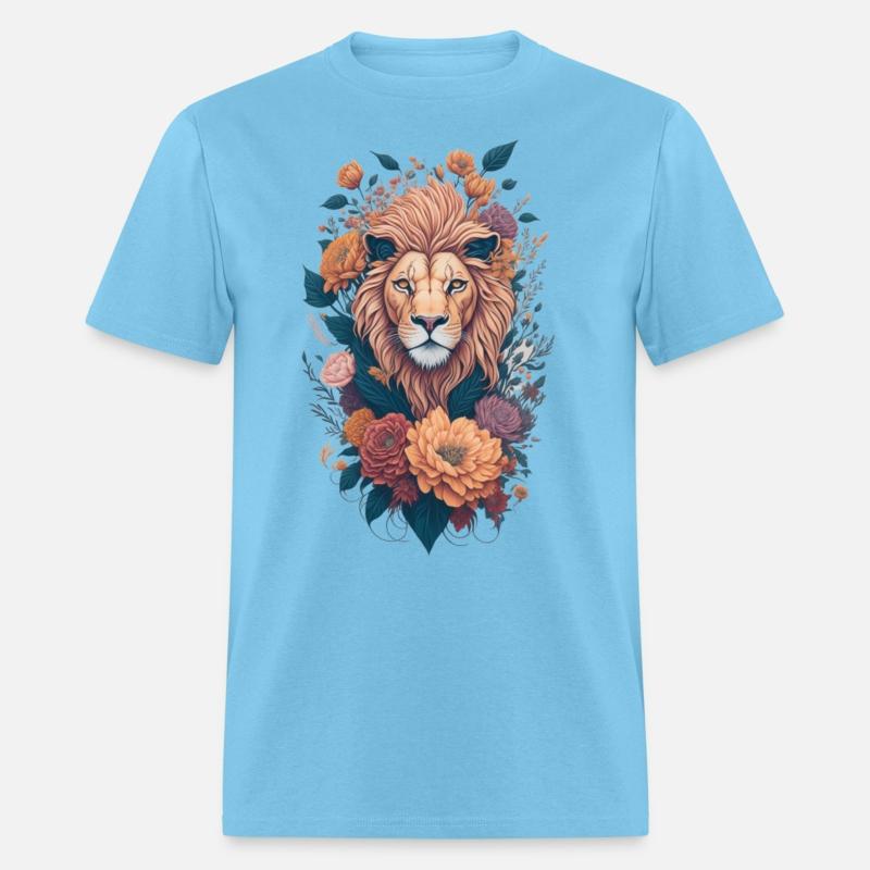 Vintage Lion Head and Flower Splash T-Shirt
